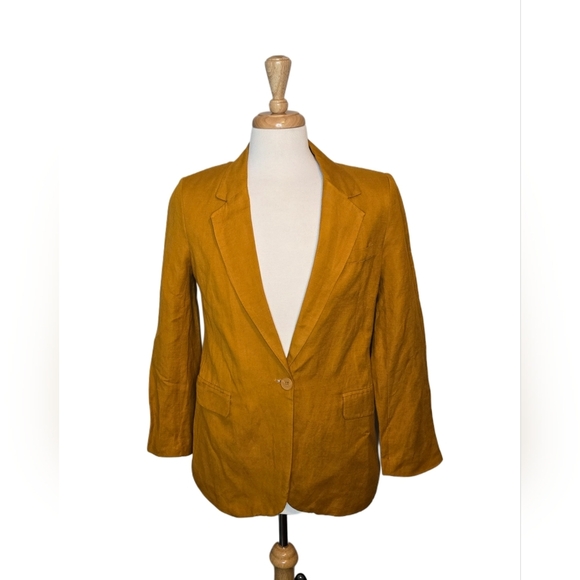 Dynamite Mustard Yellow Bohemian Linen Spring Lagenlook Women's Blazer Size M - Picture 1 of 9